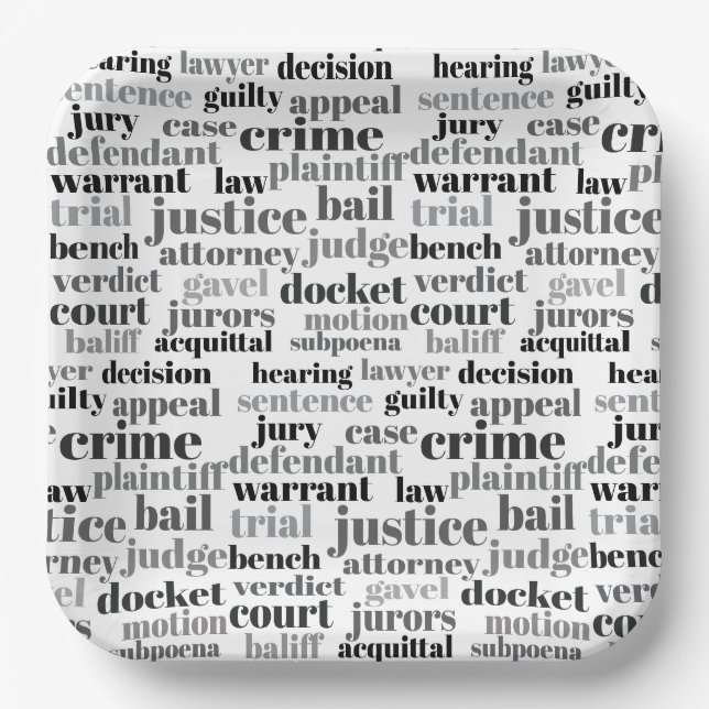 Plato De Papel Judicial Legal Terns Word Cloud Design (Anverso)