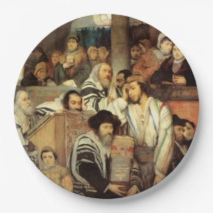 Plato De Papel Judíos rezando en la sinagoga de Yom Kippur