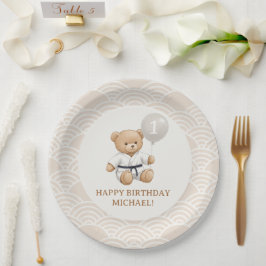 Plato De Papel Judo Bear Turns One" – 1st Birthday 【Black-belt】