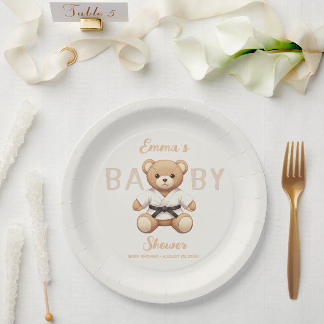 Plato De Papel Judo Black Belt Bear Baby Shower Collection (Boda)