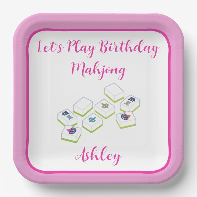 Plato De Papel Juega Mahjong de cumpleaños PERSONALIZAR (Anverso)