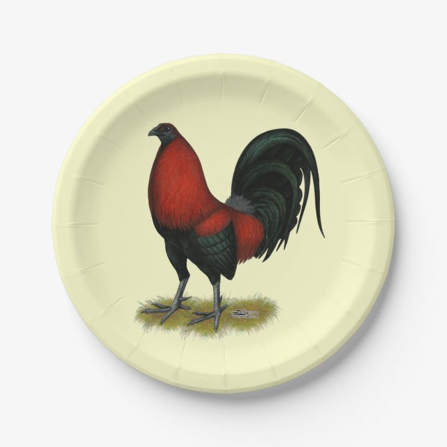 Plato De Papel Juego americano BB Rojo Negro Rooster (Anverso)
