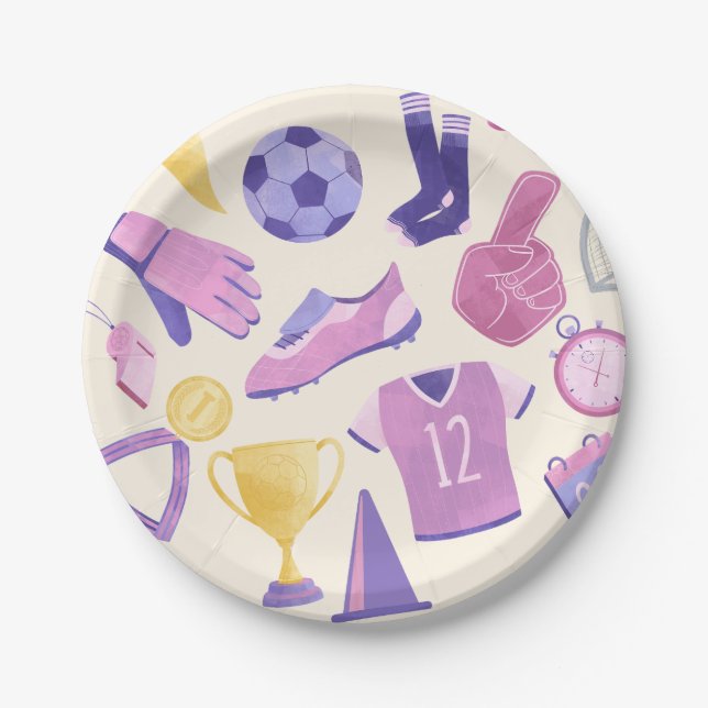 Plato De Papel Juego de fútbol de púrpura rosa (Anverso)
