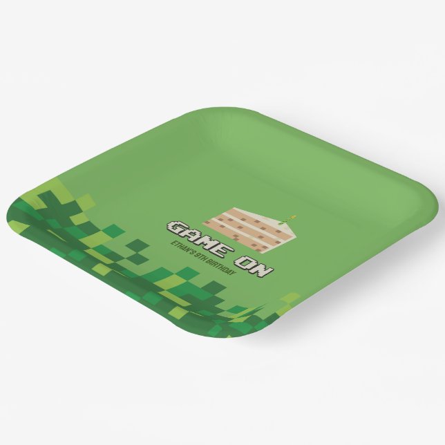 Plato De Papel Juego Pixelado En Invitación De Cumpleaños Para Ni (Angular)