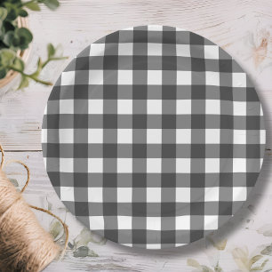 Plato De Papel Jugada blanca y negra Gingham