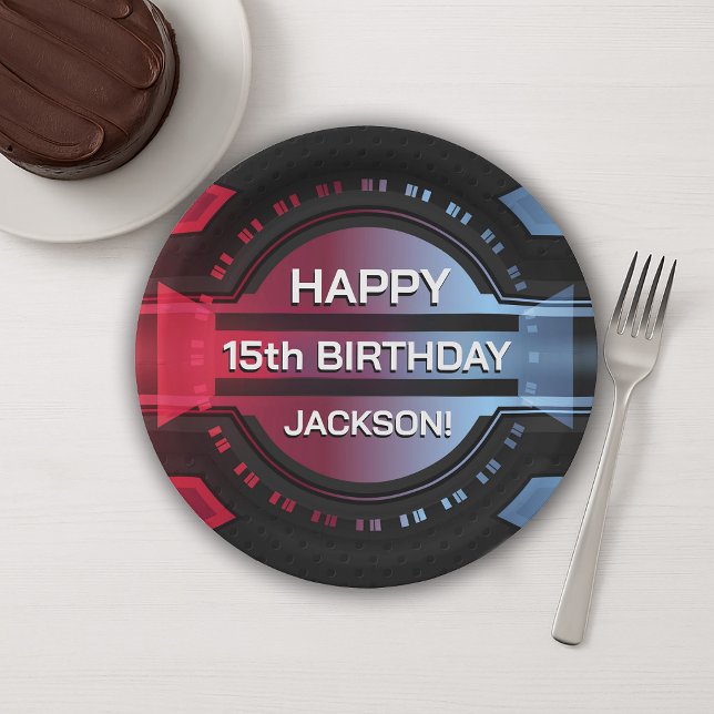 Plato De Papel Jugador 15.ª felación (Gamer 15th Happy Birthday Paper Plate)