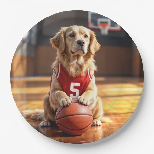 Plato De Papel Jugador de baloncesto Golden Retriever (Anverso)