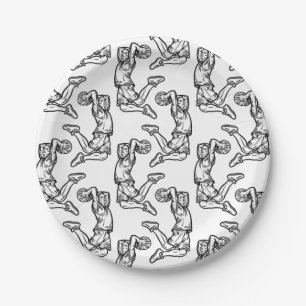 Plato De Papel Jugador de baloncesto Haciendo Slam Dunk Dark Desi