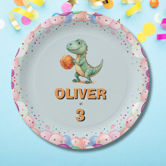 Plato De Papel Jugador de baloncesto T-rex Cumpleaños
