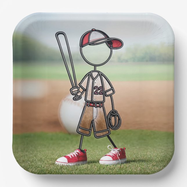 Plato De Papel Jugador De Béisbol Con Figura De Palos Rojos (Anverso)