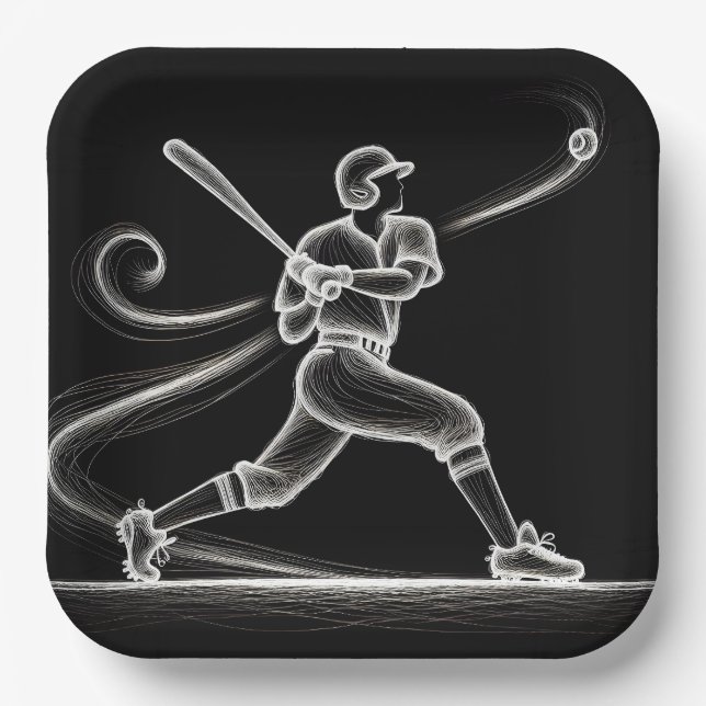 Plato De Papel Jugador De Béisbol De Neón Cambiando Un Bate (Anverso)