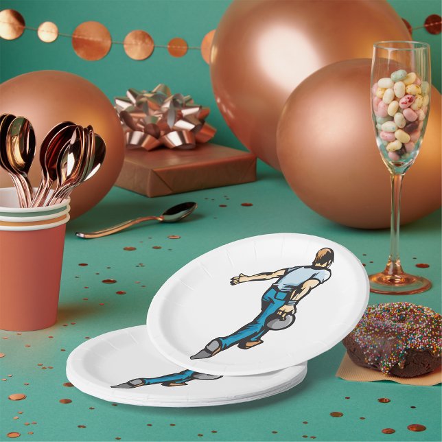 Plato De Papel Jugador de bolos retro lanzando bola (Subido por el creador)