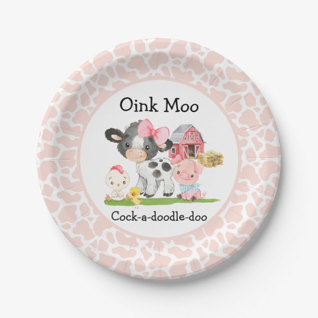 Plato De Papel Jugador de cumpleaños Plate Oink Moo Cockadoodledo (Anverso)