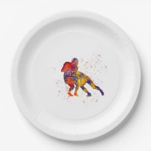 Plato De Papel Jugador de futbol americano en acuarela