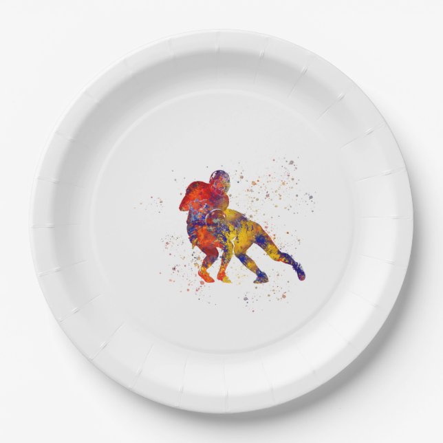 Plato De Papel Jugador de futbol americano en acuarela (Anverso)