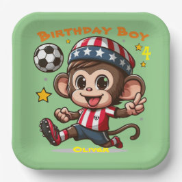 Plato De Papel Jugador de fútbol mono feliz lindo personalizable