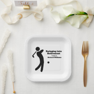 Plato De Papel Jugador de golf retirado se balancea en el modo de