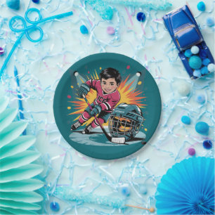 Plato De Papel Jugador de hockey pop Art Bash cumpleaños