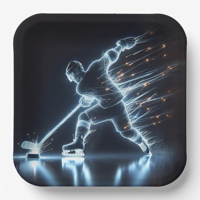 Plato De Papel Jugador De Hockey Sobre Hielo (Anverso)