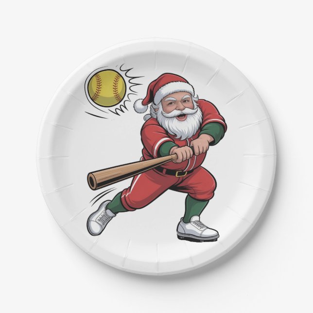 Plato De Papel Jugador de Navidades de Softbol de Santa Sede Depo (Anverso)