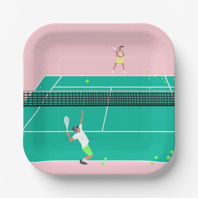 Plato De Papel Jugador de partido de tenis de arte moderno Pink G (Anverso)