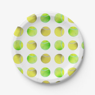 Plato De Papel Jugador de patrón de bola de tenis amarillo clásic