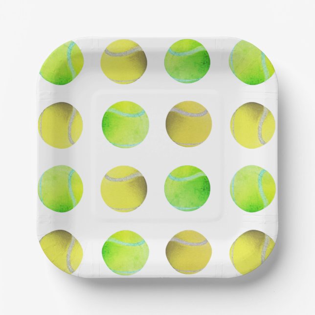 Plato De Papel Jugador de patrón de bola de tenis amarillo clásic (Anverso)