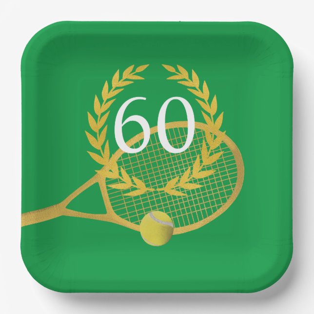Plato De Papel Jugador de tenis Cumpleaños (Anverso)