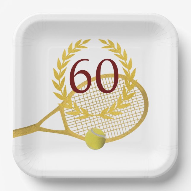 Plato De Papel Jugador elegante de tenis blanco de oro moderno cu (Anverso)