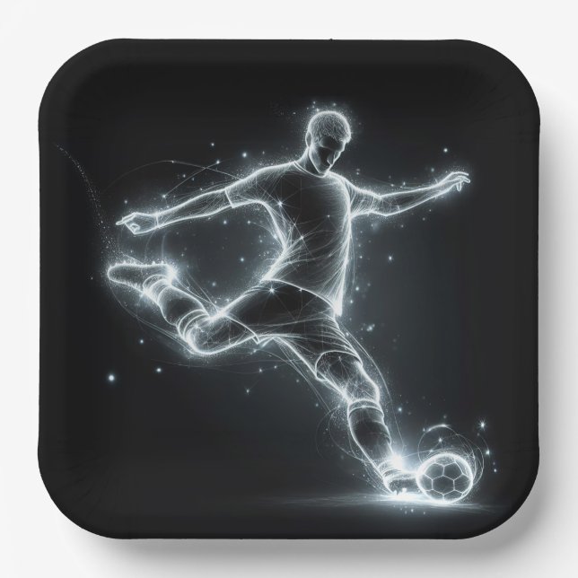 Plato De Papel Jugador Neon Soccer En Negro (Anverso)