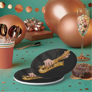 Plato De Papel Jugador saxofonista toca jazz saxofonista
