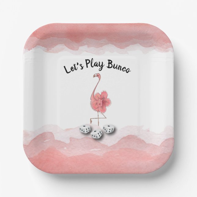 Plato De Papel Juguemos el flamenco rosa del Bunco (Anverso)