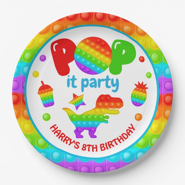 Plato De Papel Juguete Antiestrés Cumpleaños Pop It Arcoíris (Anverso)