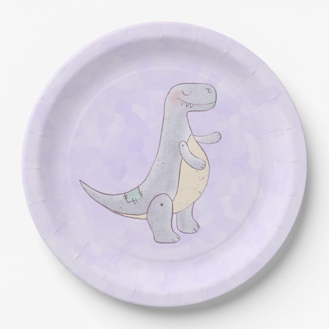 Plato De Papel Juguete de Dinosaurio Tírannosauro Gris (Anverso)