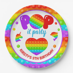 Plato De Papel Juguete para inquietos Pop It Arcoíris Cumpleaños