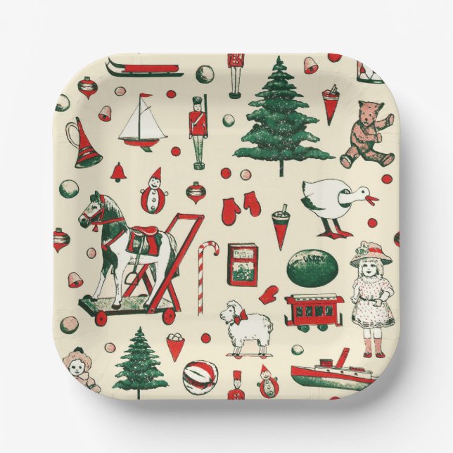 Plato De Papel Juguetes de la época de Navidad Caballo de árbol (Anverso)