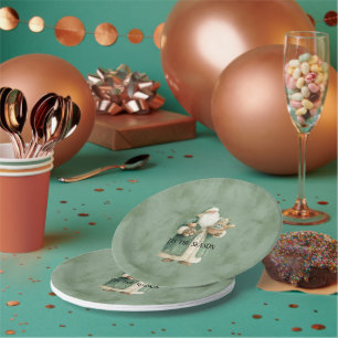 Plato De Papel Juguetes de Navidad de Papá Noel con Abrigo Verde