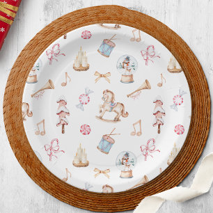 Plato De Papel Juguetes y dulces Navidades de acuarela