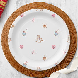 Plato De Papel Juguetes y dulces Navidades de acuarela