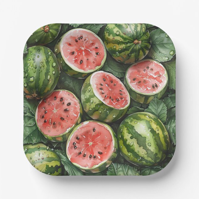Plato De Papel Juicy Watermelons Placas de papel (Anverso)