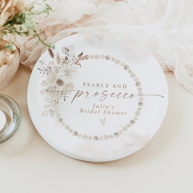 Plato De Papel JULIA Boho Floral Pearls & Prosecco Bridal Shower (Subido por el creador)