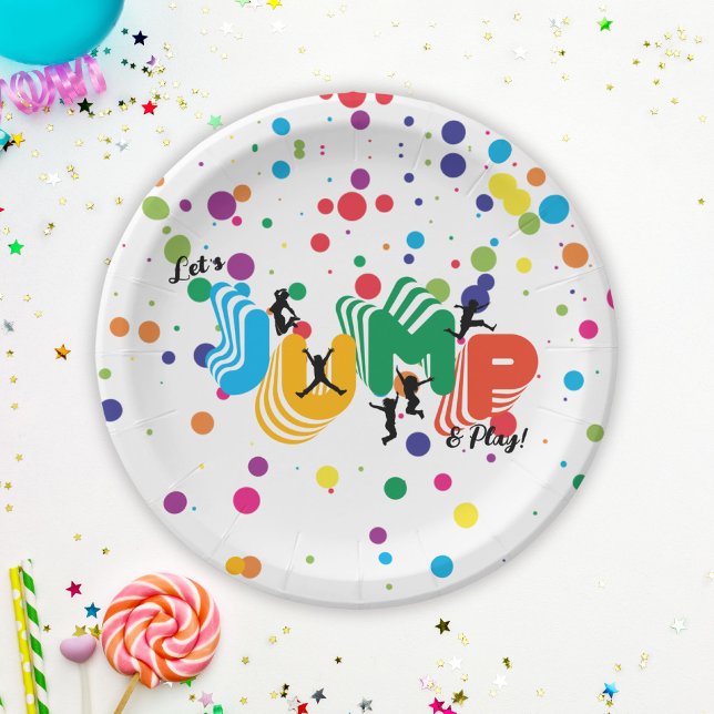 Plato De Papel Jump Play Trampoline Park Fiestas Niños Cumpleaños (Jump Play Trampoline Park Party Kids Birthday Paper Plates)