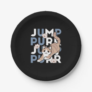 Plato De Papel Jump Purr Jump: Playful Cat Design con arte divert