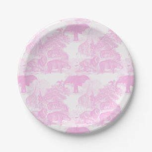 Plato De Papel Jungla de tela rosa Animales Safari Chinoiserie