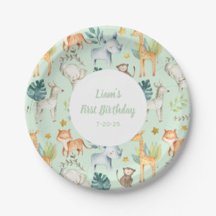 Plato De Papel JUngle animales menta género neutro primer cumple