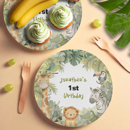 Plato De Papel Jungle Animals 1er cumpleaños Placas de papel Fies