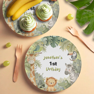 Plato De Papel Jungle Animals 1er cumpleaños Placas de papel Fies
