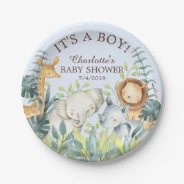 Plato De Papel Jungle Animals Boys Baby Shower 7" Plate