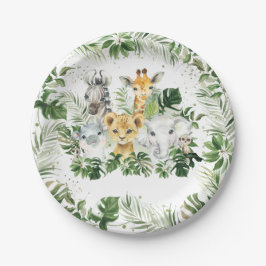 Plato De Papel Jungle Animals Greenery Baby Shower Primer cumplea