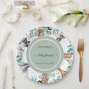 Plato De Papel Jungle Animals Greenery Neutral Baby Shower